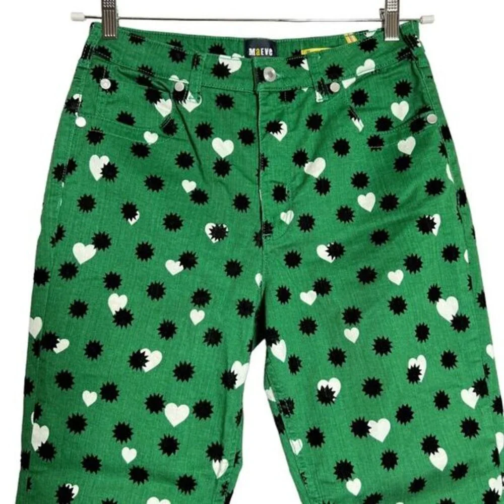 Anthropologie Maeve The Cigarette Slim Jeans High Rise SIZE 31 Green Heart Stars - Picture 5 of 9